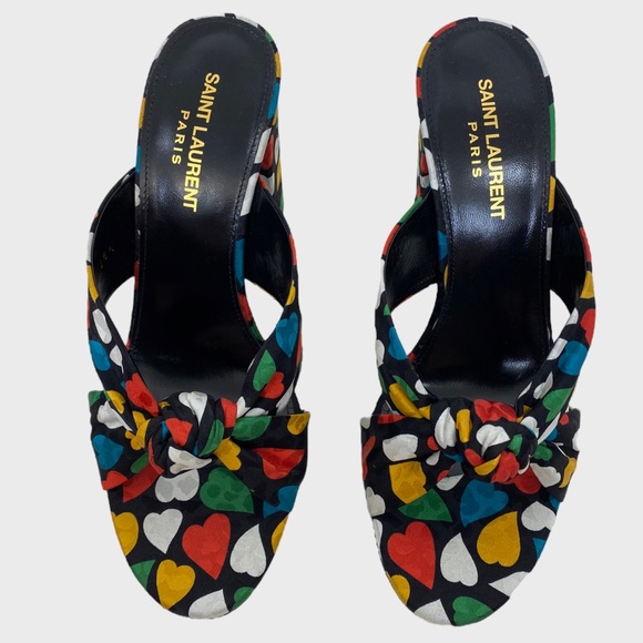 Saint Laurent Black Multicolor Heart Bianca Knotted Sandals Size 38 1/2 NWT - Picture 4 of 13